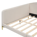 Upholstered Chaise Lounge Side Daybed with Curved Nailhead Trim Guardrail and Headboard, Platform Bed Sofa Bed Recliner Chairs