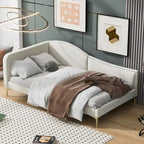 Upholstered Chaise Lounge Side Daybed with Curved Nailhead Trim Guardrail and Headboard, Platform Bed Sofa Bed Recliner Chairs