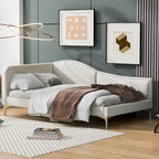 Upholstered Chaise Lounge Side Daybed with Curved Nailhead Trim Guardrail and Headboard, Platform Bed Sofa Bed Recliner Chairs
