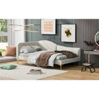 Upholstered Chaise Lounge Side Daybed with Curved Nailhead Trim Guardrail and Headboard, Platform Bed Sofa Bed Recliner Chairs