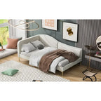Upholstered Chaise Lounge Side Daybed with Curved Nailhead Trim Guardrail and Headboard, Platform Bed Sofa Bed Recliner Chairs