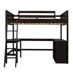 Full size Loft Bed with Shelves and Desk, Wooden Loft Bed with Desk