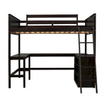 Full size Loft Bed with Shelves and Desk, Wooden Loft Bed with Desk