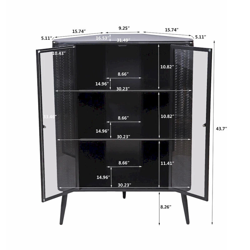 3-Tier Corner Storage Cabinet with Tempered Glass Doors, Removeable Shelves & Metal Frame, Freestanding Space-Saving Organizer