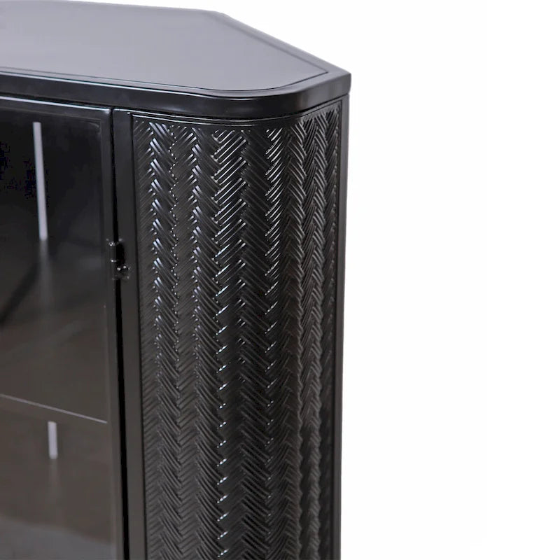 3-Tier Corner Storage Cabinet with Tempered Glass Doors, Removeable Shelves & Metal Frame, Freestanding Space-Saving Organizer