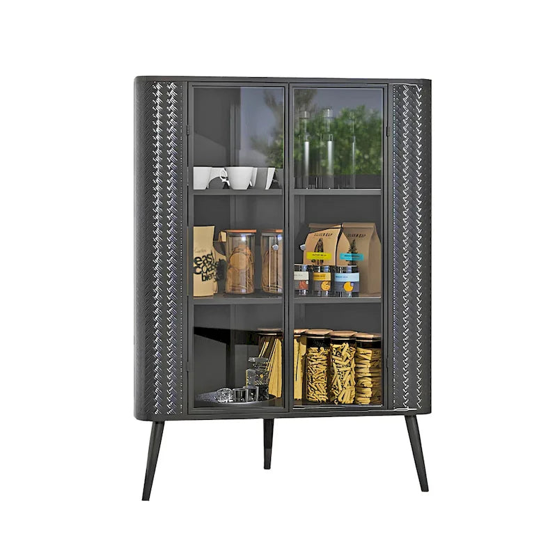 3-Tier Corner Storage Cabinet with Tempered Glass Doors, Removeable Shelves & Metal Frame, Freestanding Space-Saving Organizer