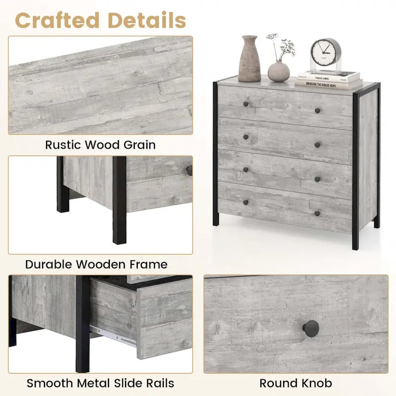 Costway 4-Drawer Dresser Modern Chest of Drawers Wooden Storage