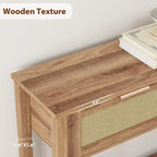 Entryway Table, Console Table with Rattan 2 Drawers, Wood Sofa Table with Storage