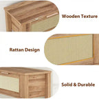 Entryway Table, Console Table with Rattan 2 Drawers, Wood Sofa Table with Storage