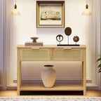 Entryway Table, Console Table with Rattan 2 Drawers, Wood Sofa Table with Storage