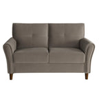 Brown Velvet Upholstery 1Pc Comfort Loveseat Plush Seatbacks Tufted Detail Solid Wood Frame Modern Living Room Furniture