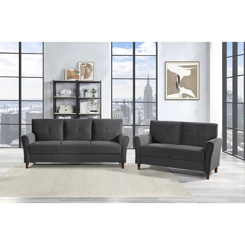 Brown Velvet Upholstery 1Pc Comfort Loveseat Plush Seatbacks Tufted Detail Solid Wood Frame Modern Living Room Furniture
