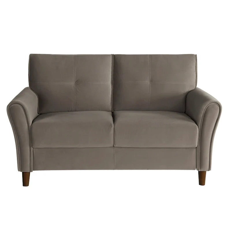 Brown Velvet Upholstery 1Pc Comfort Loveseat Plush Seatbacks Tufted Detail Solid Wood Frame Modern Living Room Furniture