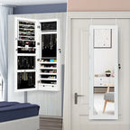 Costway Wall Mounted Mirrored Jewelry Cabinet Organizer w/LED Lights