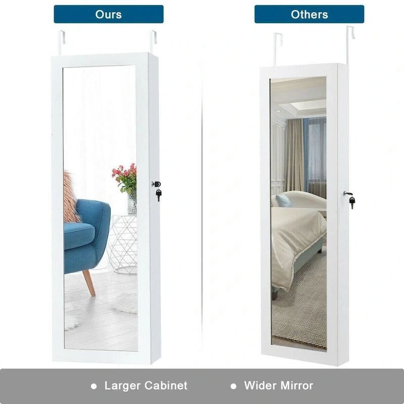 Costway Wall Mounted Mirrored Jewelry Cabinet Organizer w/LED Lights