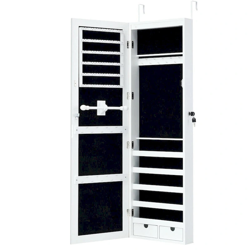 Costway Wall Mounted Mirrored Jewelry Cabinet Organizer w/LED Lights