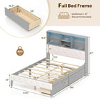 Costway Full Size Bed Frame with Bookcase Headboard Storage Bed with