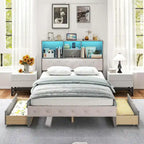 Costway Full Size Bed Frame with Bookcase Headboard Storage Bed with