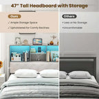 Costway Full Size Bed Frame with Bookcase Headboard Storage Bed with