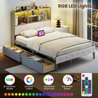 Costway Full Size Bed Frame with Bookcase Headboard Storage Bed with