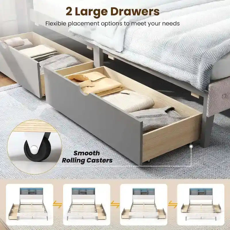 Costway Full Size Bed Frame with Bookcase Headboard Storage Bed with