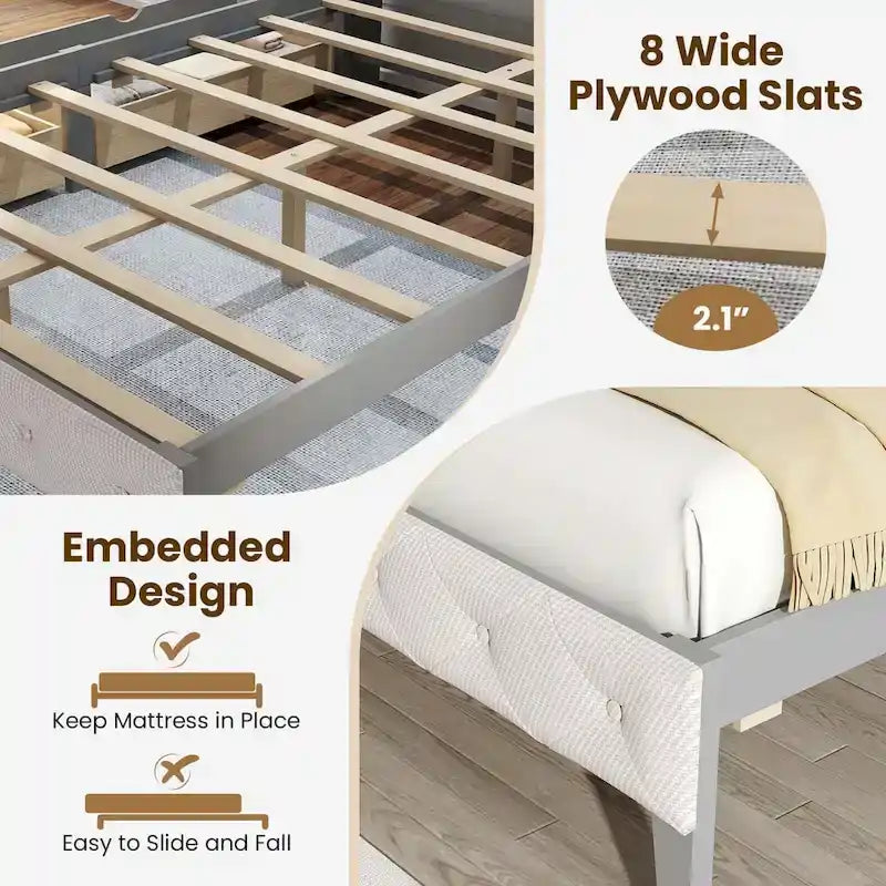 Costway Full Size Bed Frame with Bookcase Headboard Storage Bed with