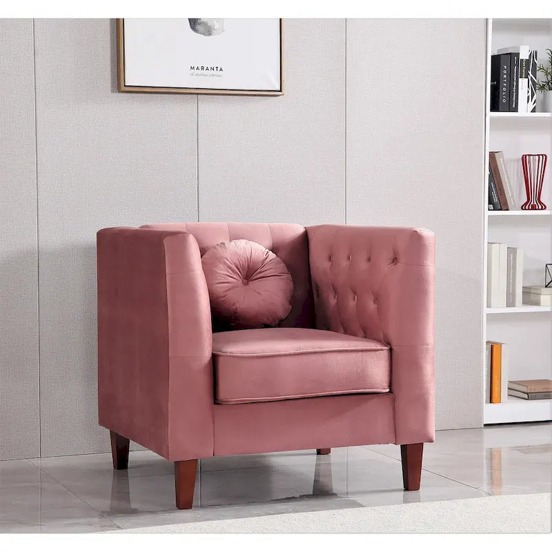 US PRIDE FURNITURE Velvet Classic Chesterfield Chair with Wood legs