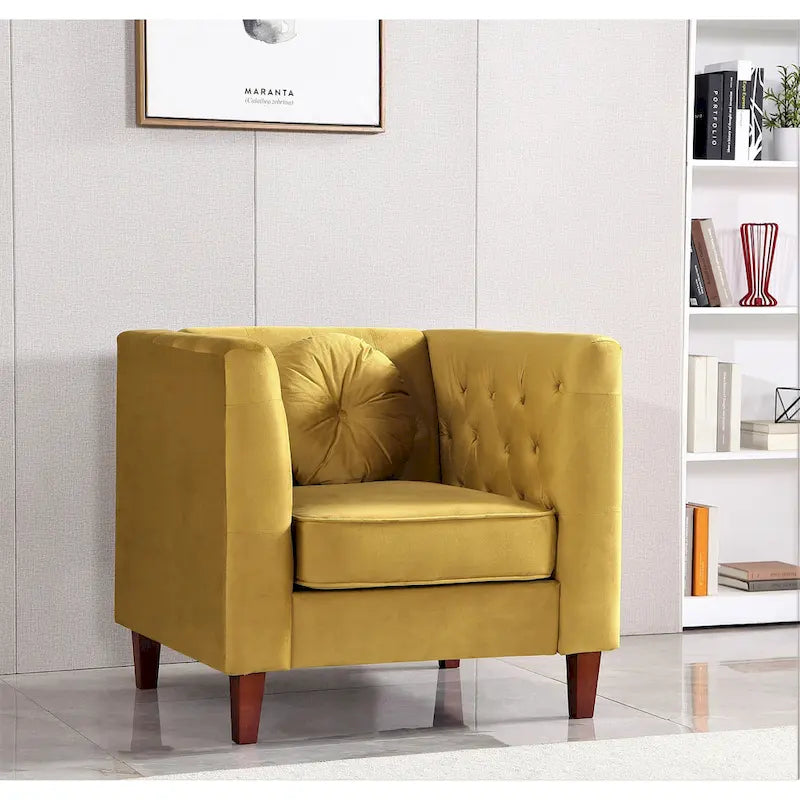 US PRIDE FURNITURE Velvet Classic Chesterfield Chair with Wood legs