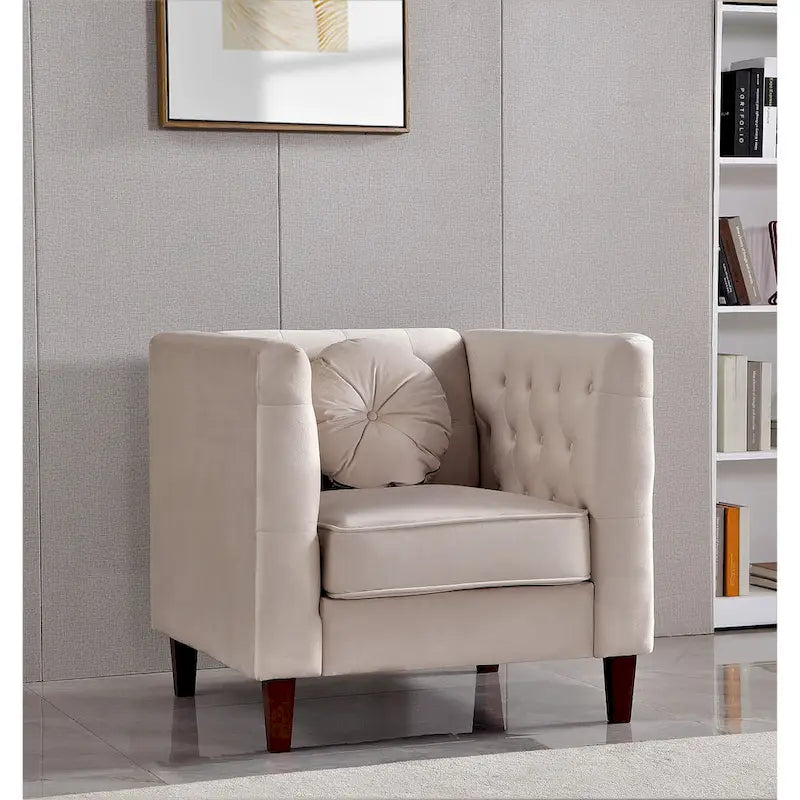 US PRIDE FURNITURE Velvet Classic Chesterfield Chair with Wood legs