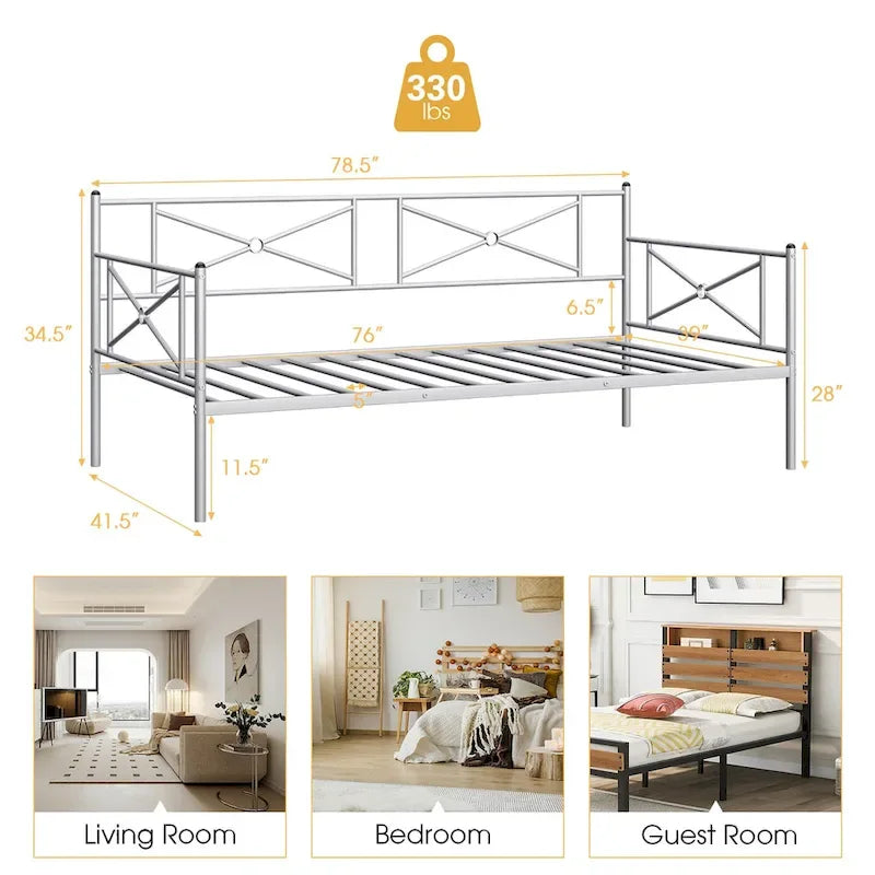 Costway Metal Daybed Frame Twin Size Slat Support Mattress Foundation