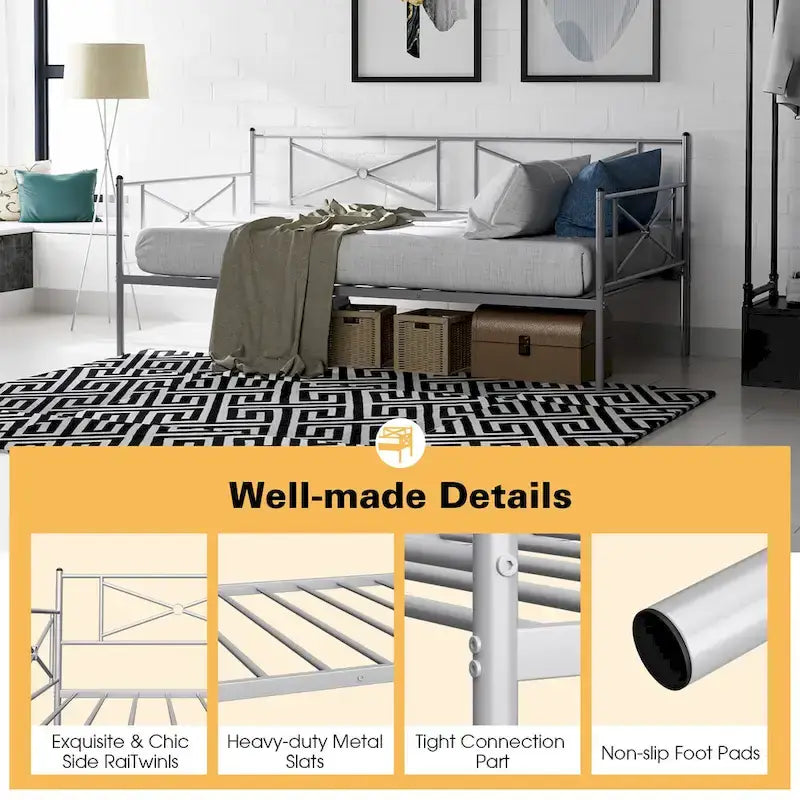 Costway Metal Daybed Frame Twin Size Slat Support Mattress Foundation