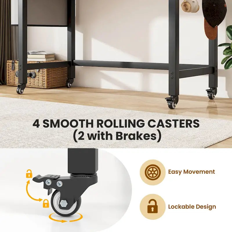 Costway 1/2/4 PCS Rolling Computer Desk Metal Frame PC Laptop Table