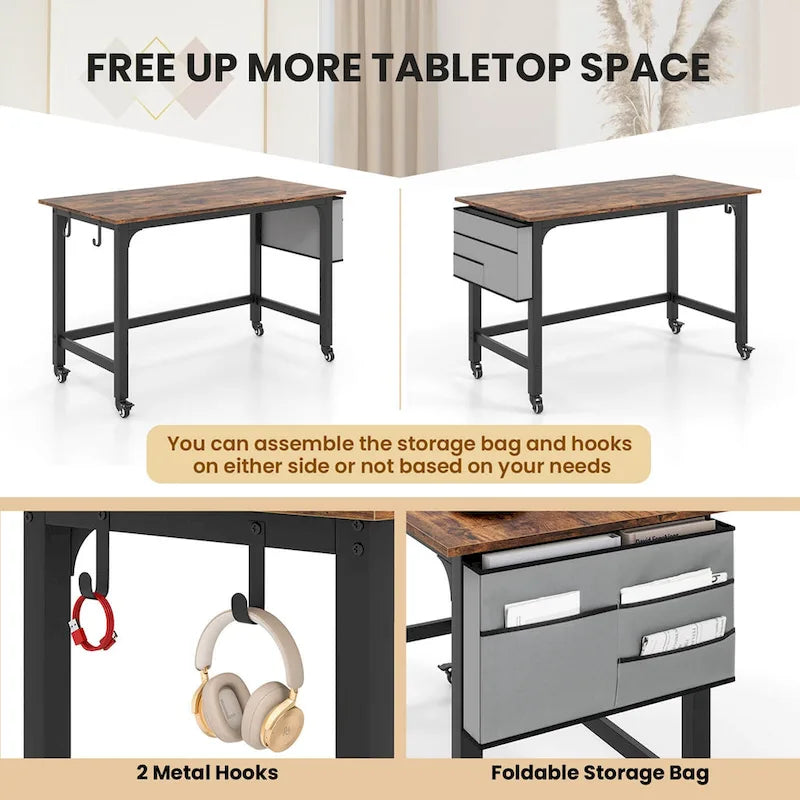 Costway 1/2/4 PCS Rolling Computer Desk Metal Frame PC Laptop Table
