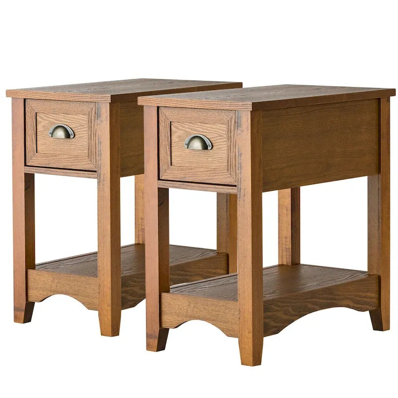 Gymax Set of 2 Contemporary Side End Table Compact Table w/ Drawer - 13 X 22 X 23 (L X W X H)