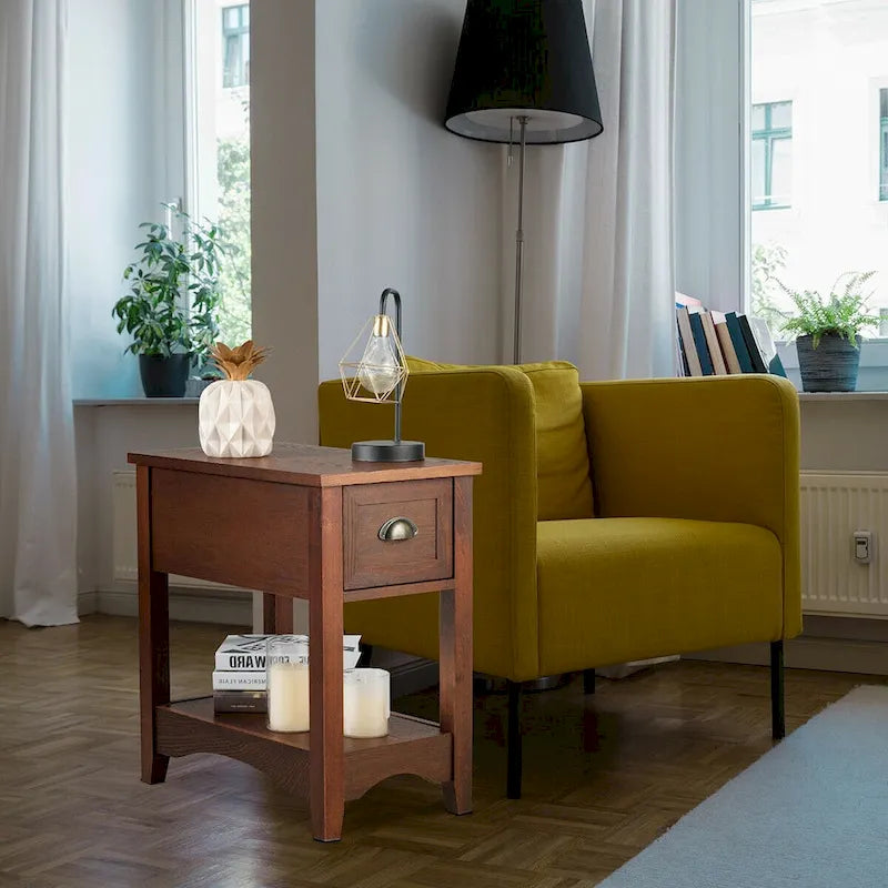 Gymax Set of 2 Contemporary Side End Table Compact Table w/ Drawer - 13 X 22 X 23 (L X W X H)