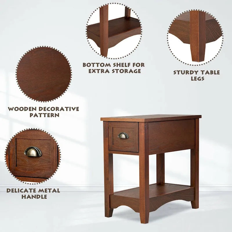 Gymax Set of 2 Contemporary Side End Table Compact Table w/ Drawer - 13 X 22 X 23 (L X W X H)