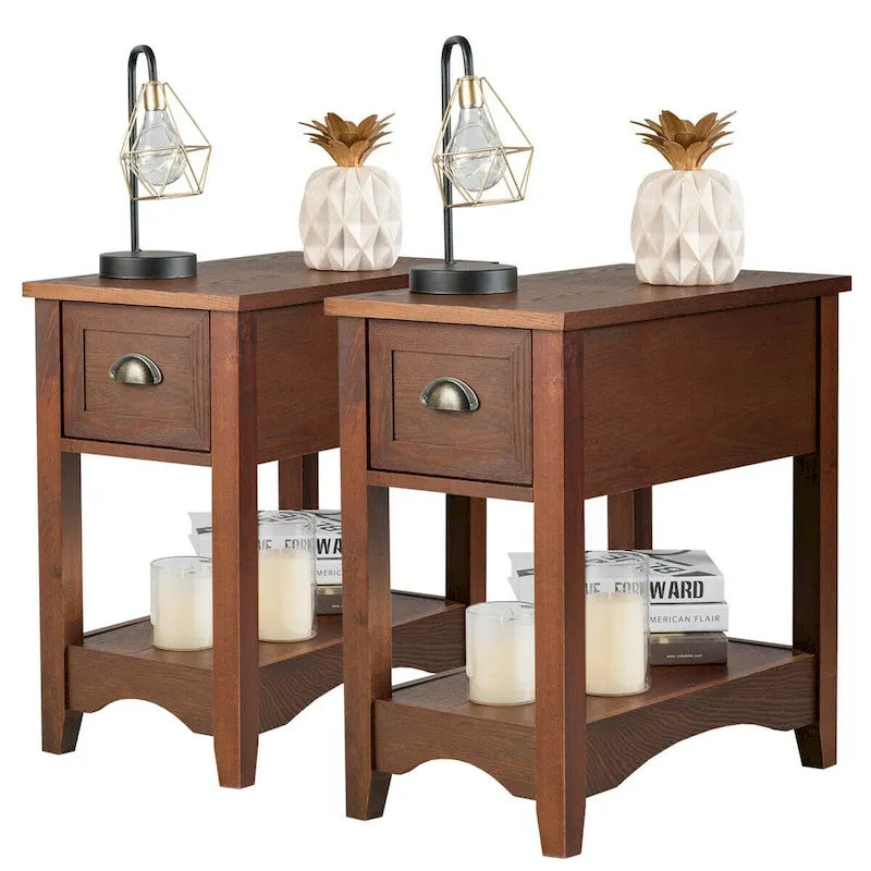 Gymax Set of 2 Contemporary Side End Table Compact Table w/ Drawer - 13 X 22 X 23 (L X W X H)