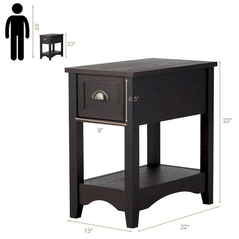 Gymax Set of 2 Contemporary Side End Table Compact Table w/ Drawer - 13 X 22 X 23 (L X W X H)
