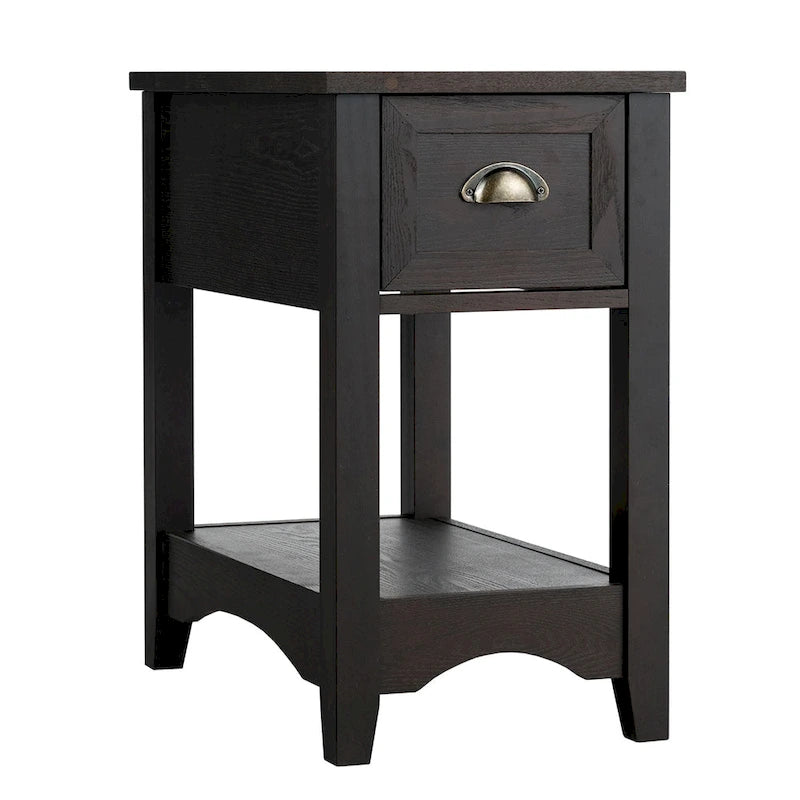 Gymax Set of 2 Contemporary Side End Table Compact Table w/ Drawer - 13 X 22 X 23 (L X W X H)
