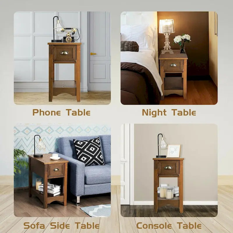 Gymax Set of 2 Contemporary Side End Table Compact Table w/ Drawer - 13 X 22 X 23 (L X W X H)