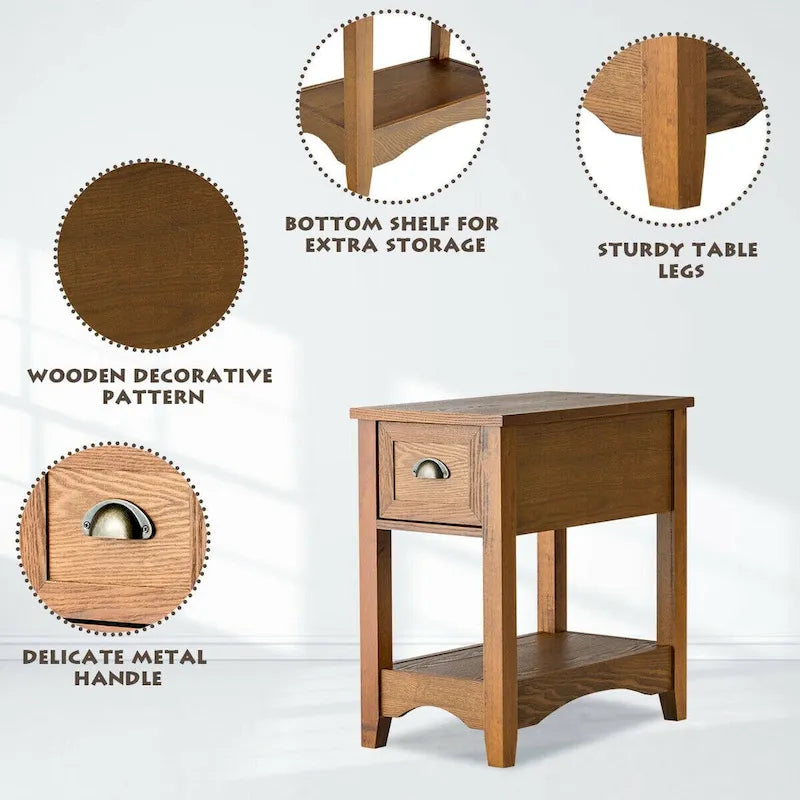 Gymax Set of 2 Contemporary Side End Table Compact Table w/ Drawer - 13 X 22 X 23 (L X W X H)