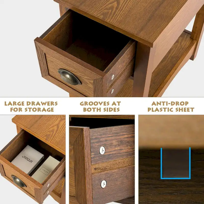 Gymax Set of 2 Contemporary Side End Table Compact Table w/ Drawer - 13 X 22 X 23 (L X W X H)