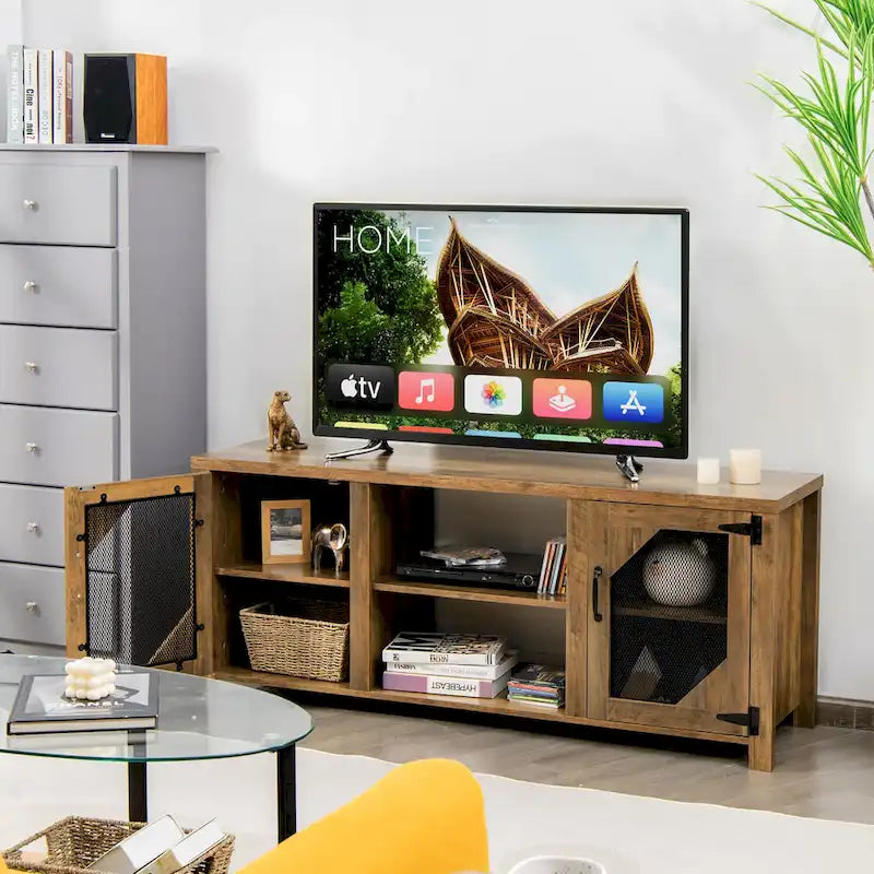 Costway TV Stand Entertainment Media Center for TVs up to 65 w/Steel - 58 x 15.5 x 24