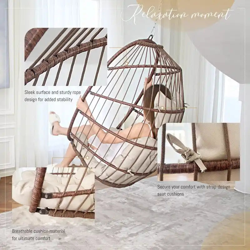 FINCATI Indoor Luxury Hanging Egg Chair Without Stand, 350 lbs Outdoor Egg Chair with No Stand, Egg Swing Chair Without Stand