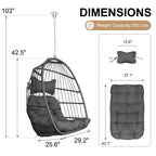 FINCATI Indoor Luxury Hanging Egg Chair Without Stand, 350 lbs Outdoor Egg Chair with No Stand, Egg Swing Chair Without Stand