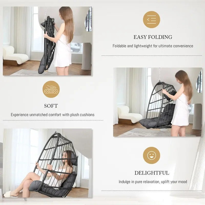 FINCATI Indoor Luxury Hanging Egg Chair Without Stand, 350 lbs Outdoor Egg Chair with No Stand, Egg Swing Chair Without Stand
