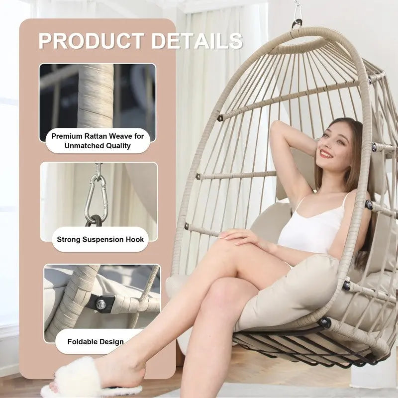 FINCATI Indoor Luxury Hanging Egg Chair Without Stand, 350 lbs Outdoor Egg Chair with No Stand, Egg Swing Chair Without Stand