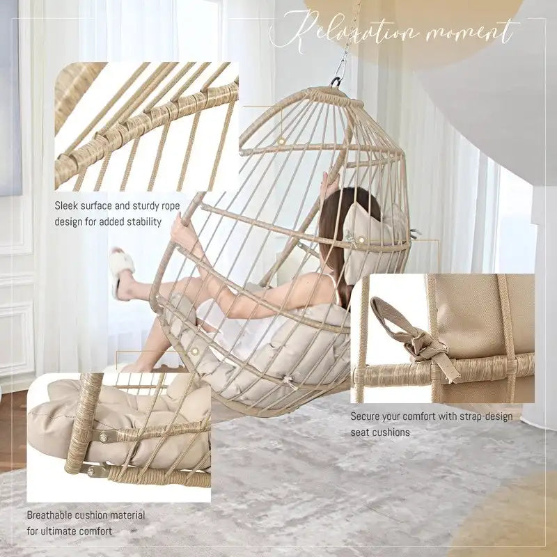 FINCATI Indoor Luxury Hanging Egg Chair Without Stand, 350 lbs Outdoor Egg Chair with No Stand, Egg Swing Chair Without Stand