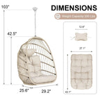 FINCATI Indoor Luxury Hanging Egg Chair Without Stand, 350 lbs Outdoor Egg Chair with No Stand, Egg Swing Chair Without Stand