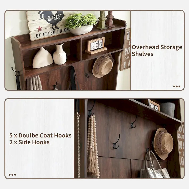 42 Wide Farmhouse Entryway Bench with Coat Rack, Mudroom Cabinet